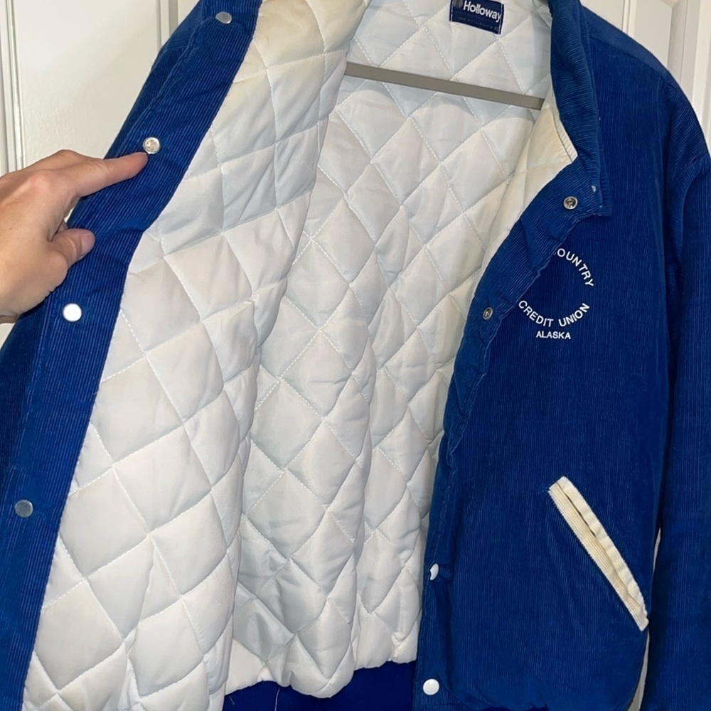 Rare Vintage blue corduroy trucker jacket coat embroidered Senator Alaska L/XL - Picture 4 of 16